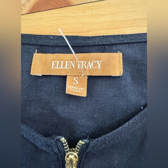 NWOT Women’s Ellen Tracy Roll Tab Shirt Sleeve 100% Linen Tunic 1/4 Zip Top S - Picture 4 of 7